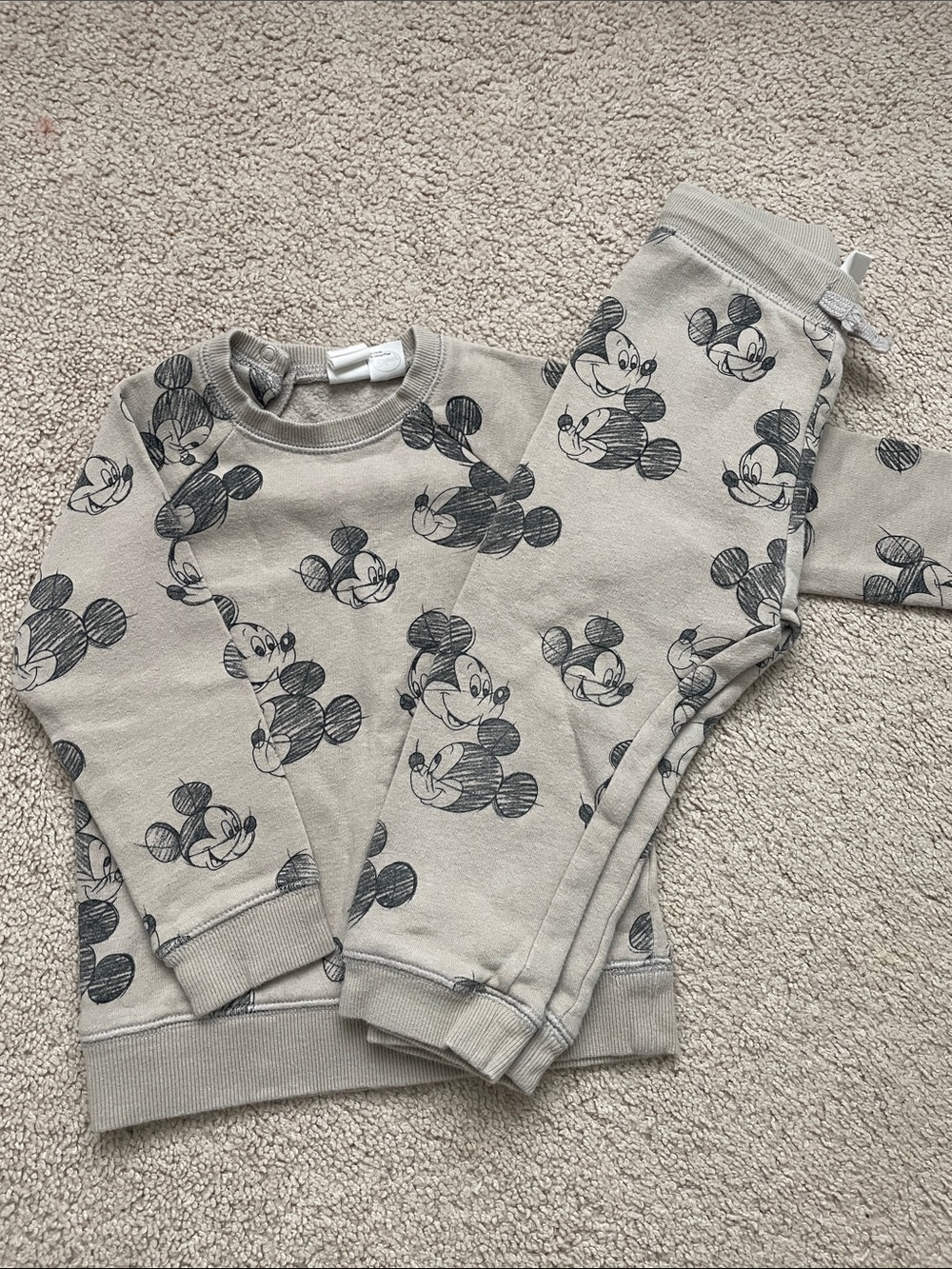 Disney Kids Beige Mickey Mouse Matching Sweatshirt & Joggers Set